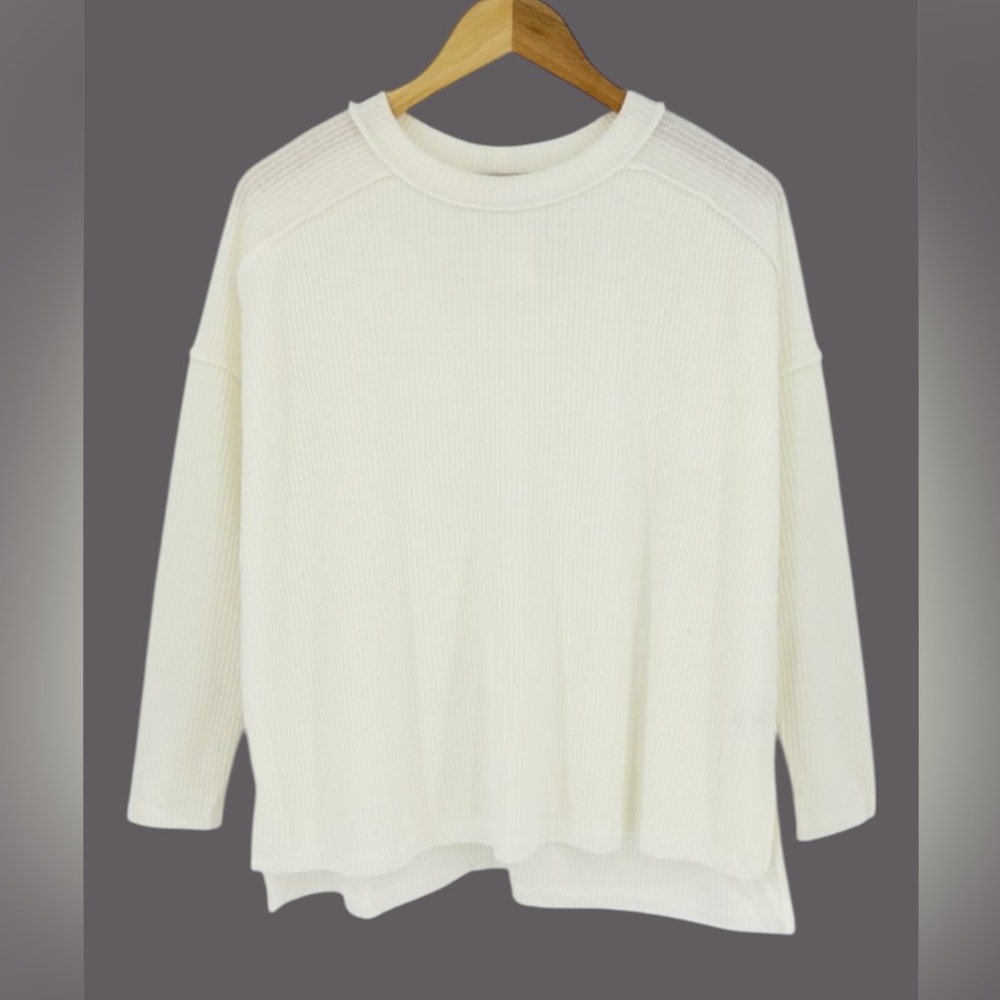 Zenana Cozy Off White Ribbed Sweater